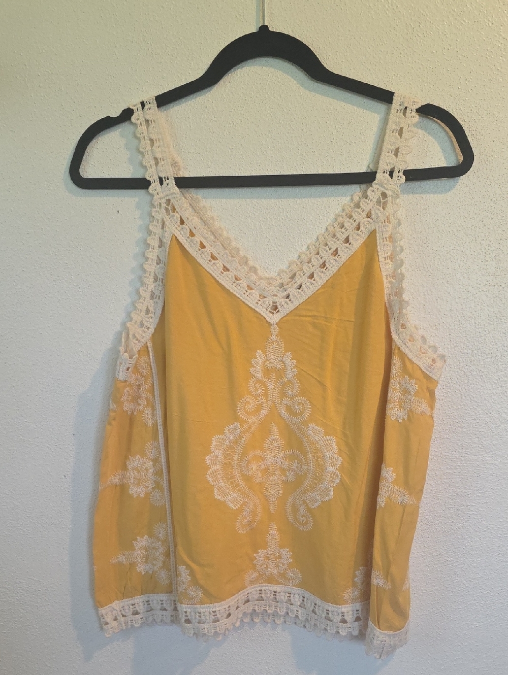 Ultra Pink Rayon Tank With Embroidered Designs And Crocheted Trim